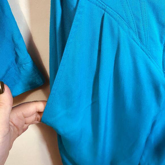 Vintage 80s Two Piece Jumpsuit & Jacket Set Teal/Turquoise Beaded Embellished 10 - Picture 8 of 16